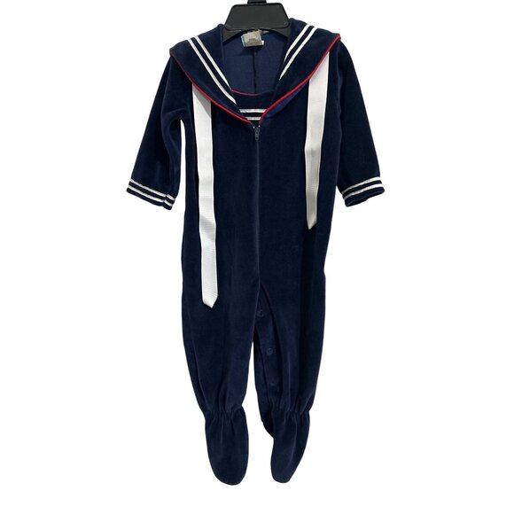 Vintage Baby Sailor Outfit 6-9 Months Navy Blue & White Nautical Theme - Picture 1 of 5